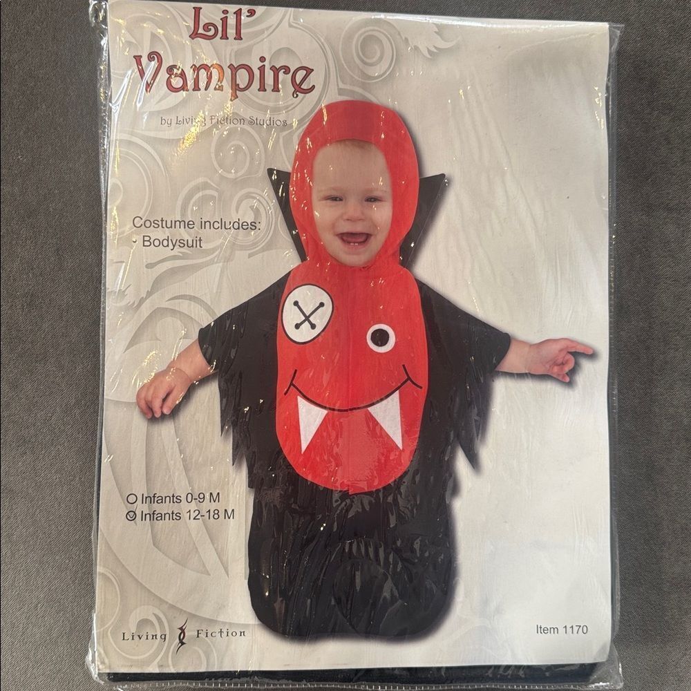Baby Infant Unisex Lil’ Vampire Halloween Costume Red Black NO FEET 12-18 Months